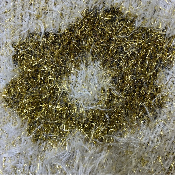 36 Point 5 Women’s Cropped Sweater S Cream Gold Fuzzy Glittery Dolman Sleeves. - Picture 6 of 12